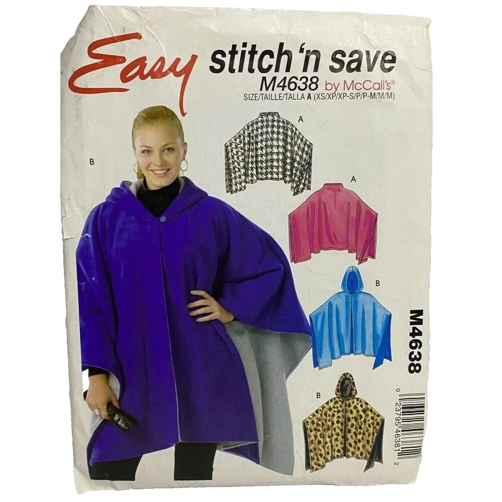 #M4638 McCalls Misses Poncho Sewing Pattern
